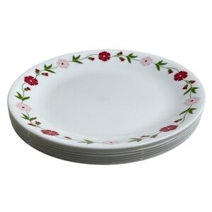 Corelle Spring Pink Pattern Full Size Dinner Plates Set of 8 White Pink Red